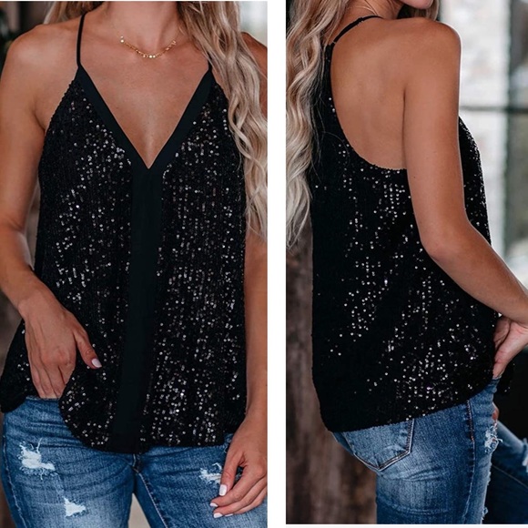 New Black Sequin Cami Camisole Tank Top - Picture 7 of 7